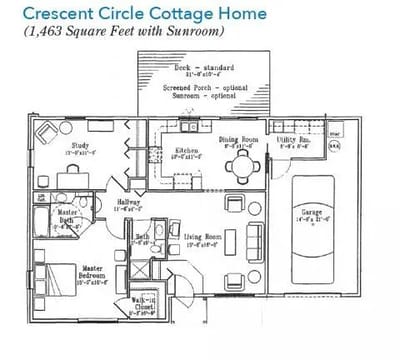 Architectural floor plan of a cottage home layout