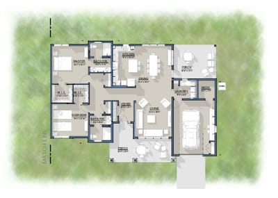 Architectural floor plan of a residential layout