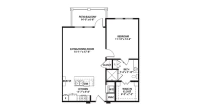 Architectural floor plan with labeled rooms and dimensions