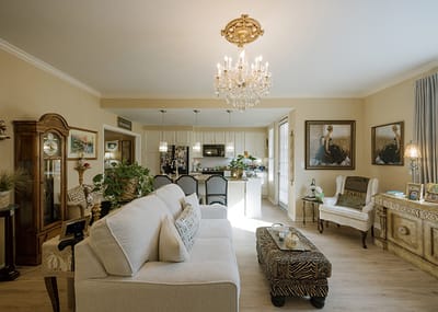 Cozy common area with elegant decor and seating