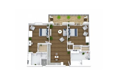 Architectural floor plan of a senior living unit