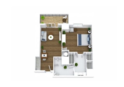 Architectural floor plan of a senior living unit