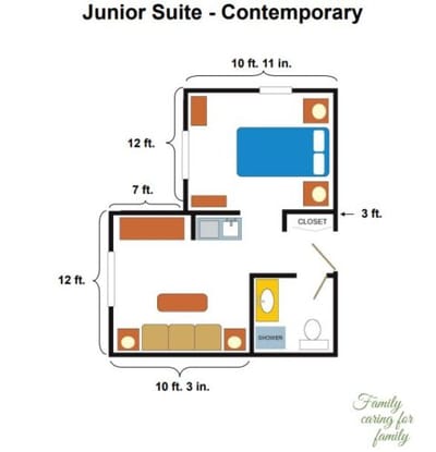 Architectural floor plan of a junior suite layout