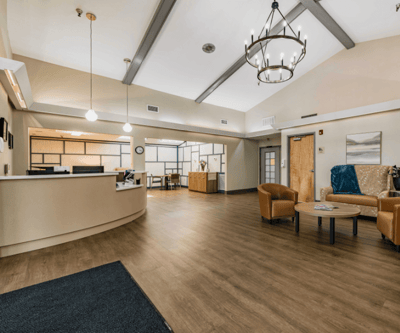 A welcoming lobby area with seating and reception