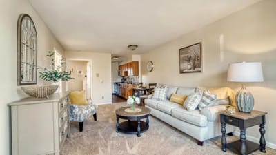 Cozy interior sitting area with a sofa and decor