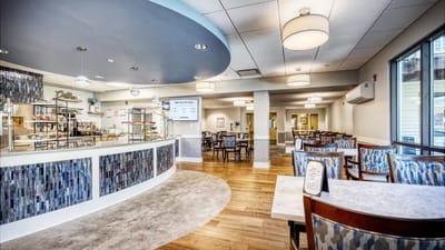 Bright dining room with tables and seating
