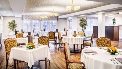 Interior view of a dining area with elegant decor