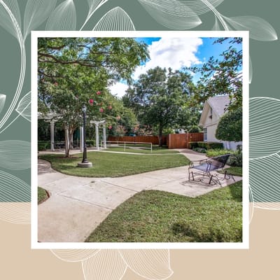 Outdoor space with seating and walkways