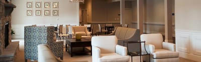 Interior of a bright and inviting common area with seating