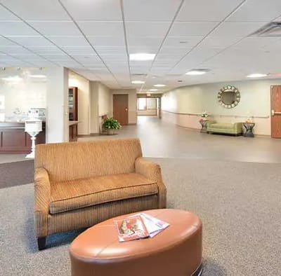 Interior view of a common area with seating