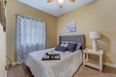 Cozy resident bedroom with decorative items