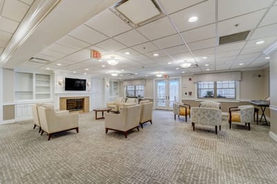 Bright and inviting common area with seating