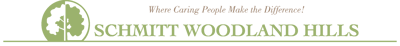 Schmitt Woodland Hills Inc, nursing home — Caring slogan alongside the name of a senior living facility
