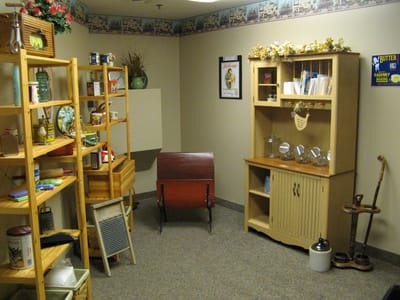 Cozy interior room with shelves and decorations