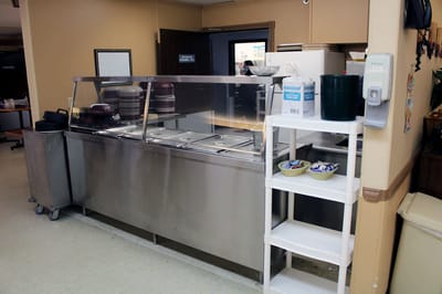 Dining area with serving station and dishes