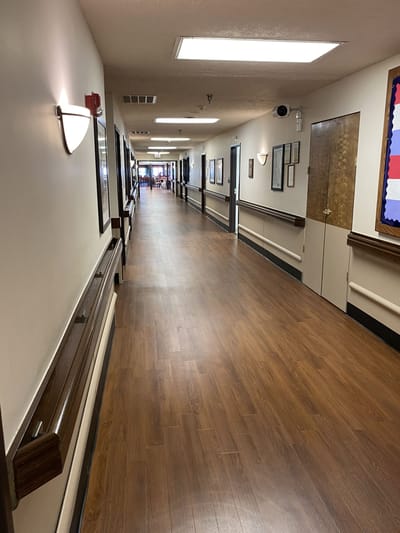 Interior hallway of a senior living facility