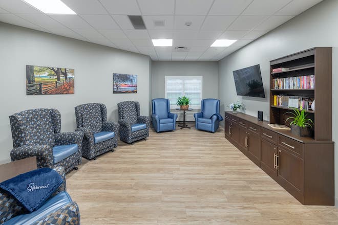 Common area in a senior living facility with seating