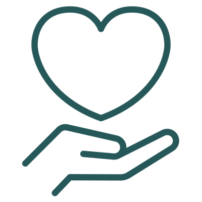 Heart in hand graphic symbolizing care