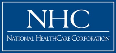 Company logo in blue and white