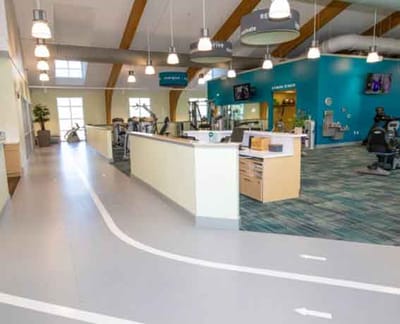 Interior view of a fitness area in a senior living community