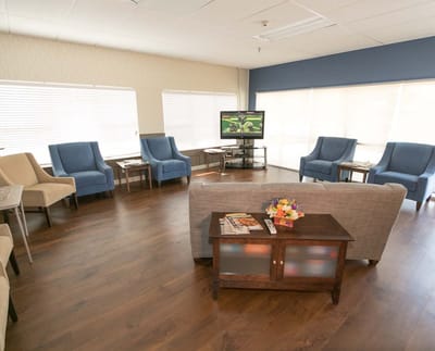 Bright common area with comfortable seating