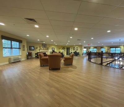 Spacious common area with seating and natural light