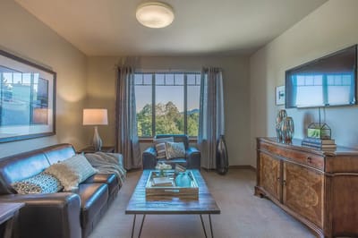 Cozy common area with sofa and natural light