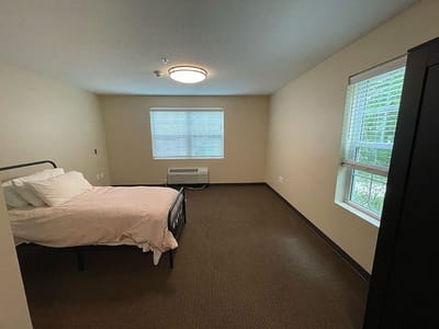 Simple interior view of a resident room in the facility