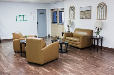 Bright lounge area with comfortable seating