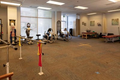 Interior of a fitness or therapy room with equipment