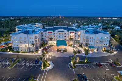 Aerial view of All Seasons Naples facility at night