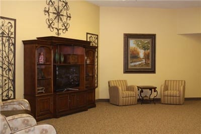 Interior view of a common area with seating