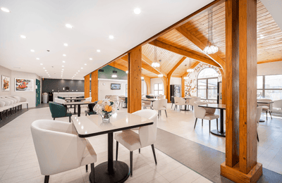 Bright and modern dining area with ample seating