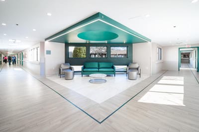 Interior view of a modern lounge area with seating
