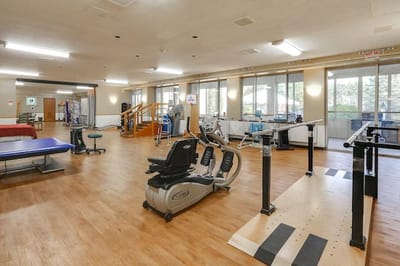 Interior view of a rehabilitation space with equipment