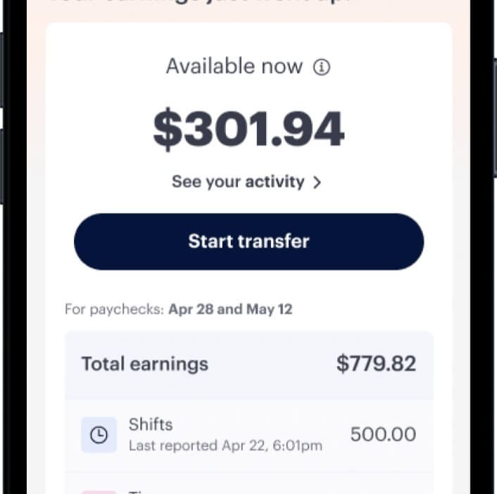Financial app screenshot showing earnings