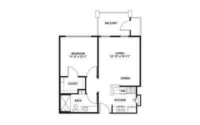 Architectural floor plan of a living unit