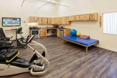 Interior view of a therapy room with equipment