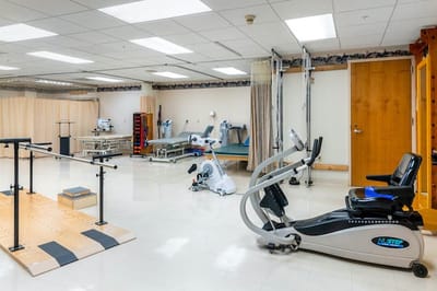Interior view of a rehabilitation gym with equipment