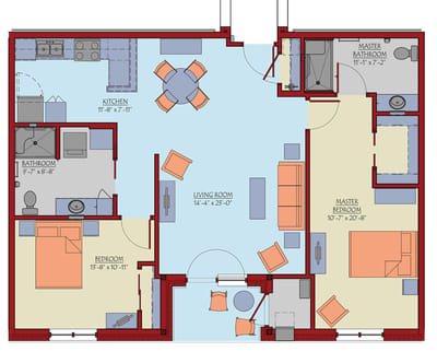 Architectural floor plan of a living unit