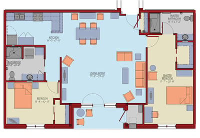 Architectural floor plan for a resident unit layout