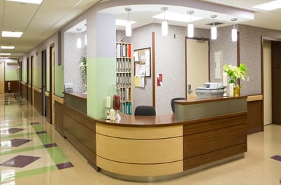 Interior view of the reception area with seating and decor