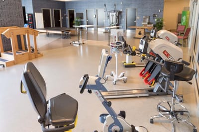 Therapy equipment in a well-lit rehabilitation room