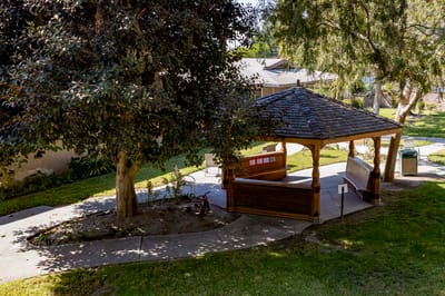 Outdoor gazebo in a garden area
