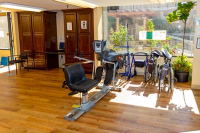 Gym equipment in a well-lit activity space