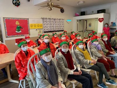 Residents in festive attire during a celebration