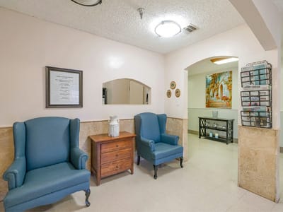 Interior lobby area with seating and decor