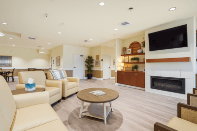 Cozy lounge area in a memory care facility