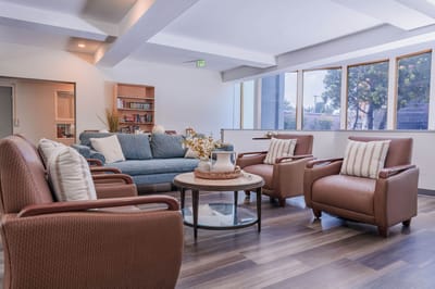 Bright interior seating area with comfortable chairs