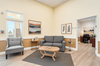 Cozy lounge area in a memory care facility
